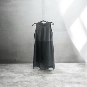 Eileen Fisher Black Sleeveless Collared Shift Shirt 100% Silk